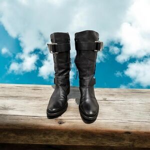Vera Wang Black Leather Combat Moto Boots